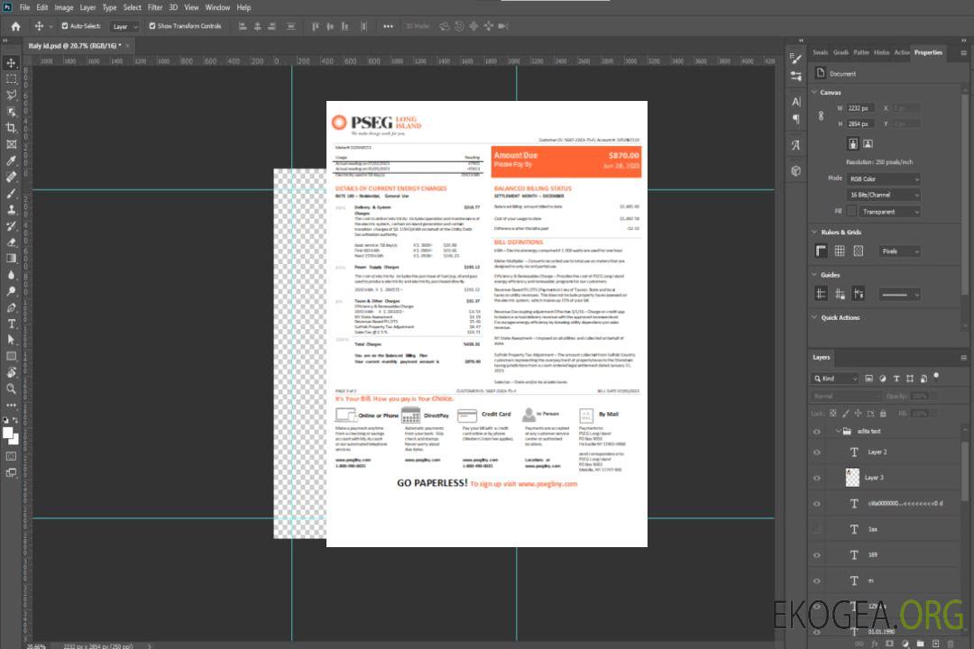 Facture du service public d'électricité PSEG du New Jersey, SCR, page 1 template Facture du service public d'électricité PSEG du New Jersey, SCR, page 1 template